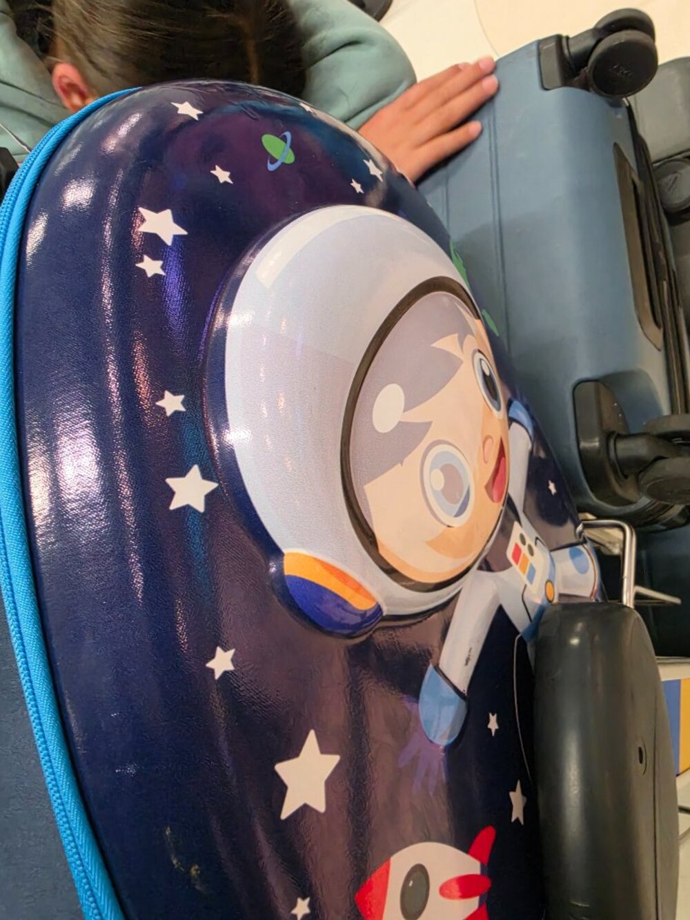 KIDDIETOTES Boys Ride-On Scooter Luggage, Hardside Travel Carry-On Suitcase